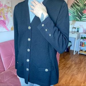 St. John Evening Long Black Cardigan